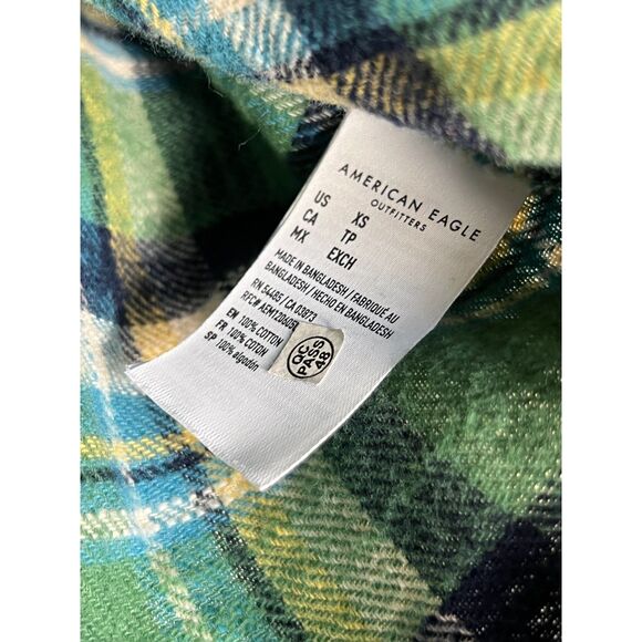 Women's American Eagle Green Flannel Button Down Shirt‎ (Size XS) - Picture 5 of 7